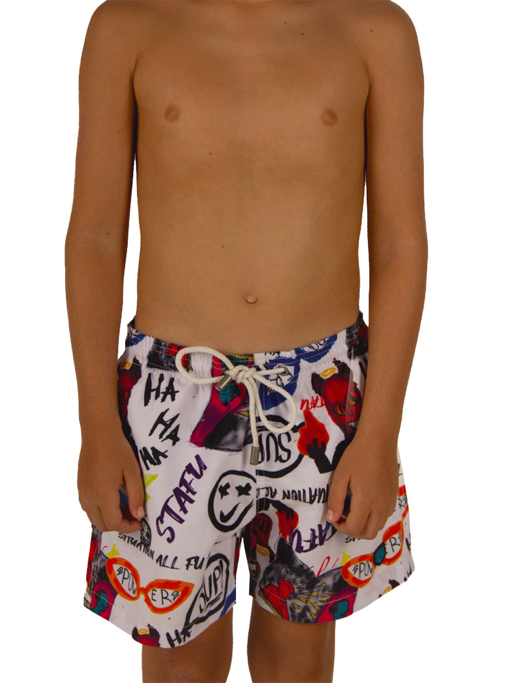 Salty Dog Jr. Quick Dry Swim Shorts - Devil White