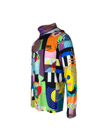 Stratos Kapüşonlu ve Maskeli UPF 40+ Performans T-Shirt - Colorful Faces