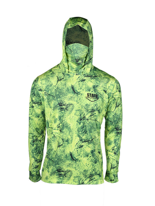 Stratos Kapüşonlu ve Maskeli UPF 40+ Performans T-Shirt - Marlin Mania Green