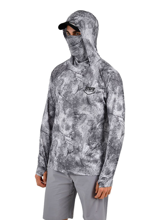 Stratos  Hooded Fishing Shirt - Marlin Mania Grey