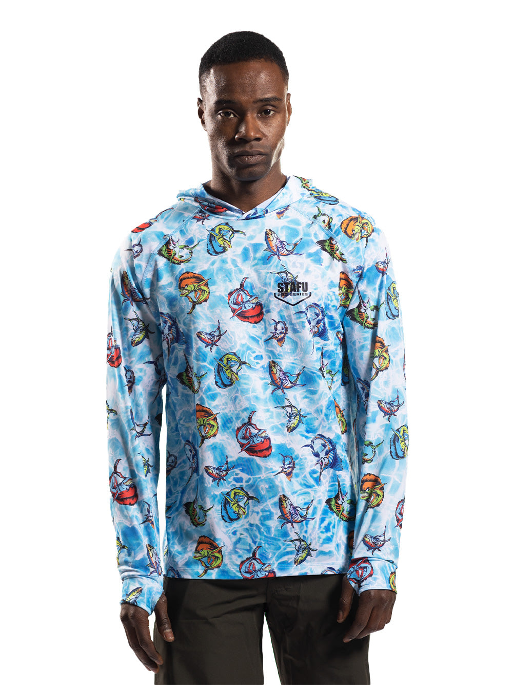 Tasman Kapüşonlu UV Korumalı Performans T-Shirt - Cartoon Mavi