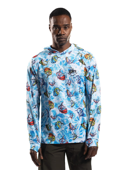 Tasman Kapüşonlu UV Korumalı Performans T-Shirt - Cartoon Mavi