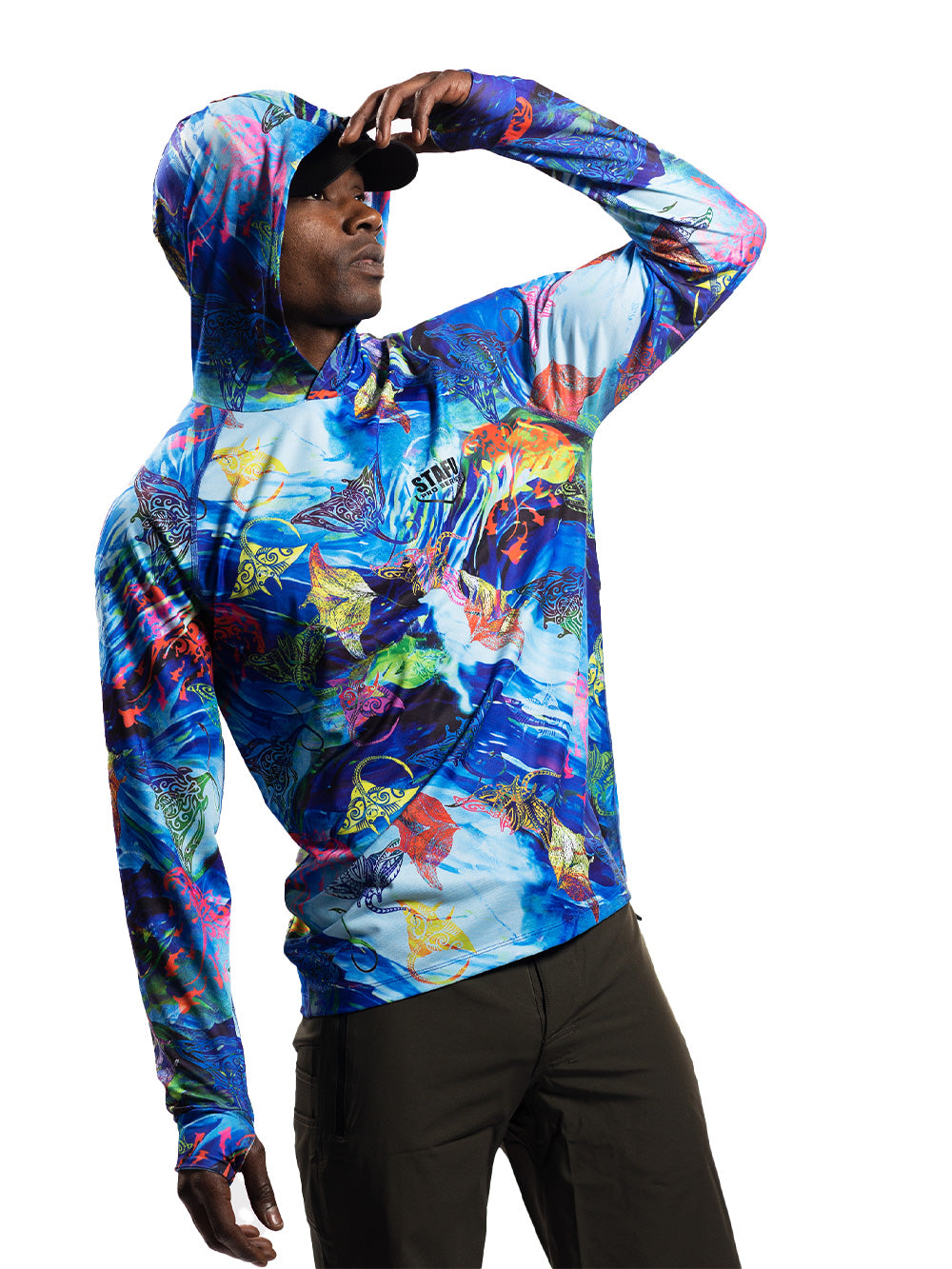 Tasman Kapüşonlu UV Korumalı Performans T-Shirt - Manta Mavi