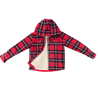 Yellowstone Jr. Hooded Sherpa Jacket - Red Plaid