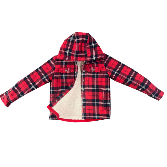 Yellowstone Jr. Hooded Sherpa Jacket - Red Plaid