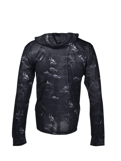 Zero Kapüşonlu Uzun Kollu UV Korumalı Performans T-shirt - Frenzy Black