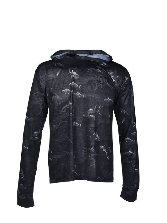 Zero Hooded Long Sleeve UV Protection Performance T-shirt - Frenzy Black