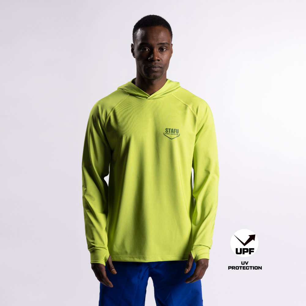Cyclone Men’s Hooded Long Sleeve Fisherman Sailor Neon Green Uv Protected Shirt