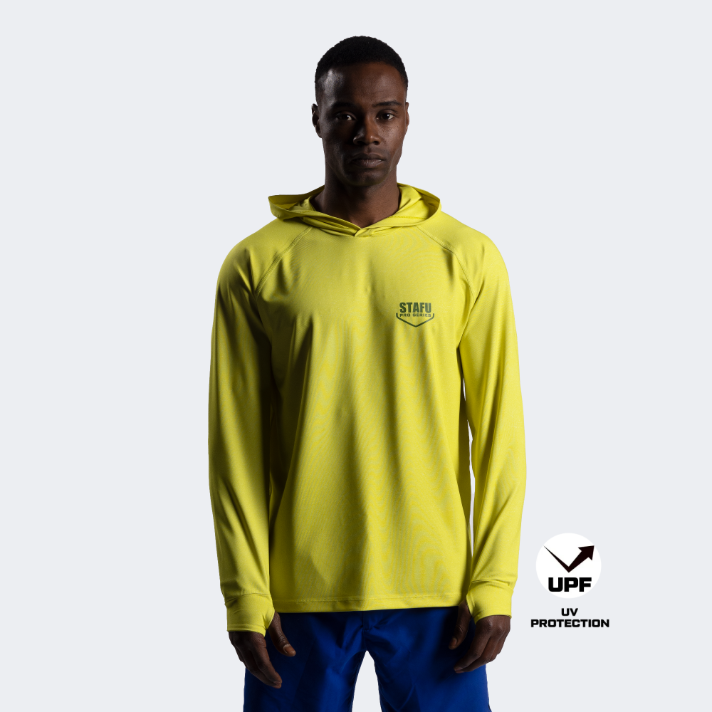 Cyclone Men’s Hooded Long Sleeve Fisherman Sailor Neon Yellow Uv Protected Shirt