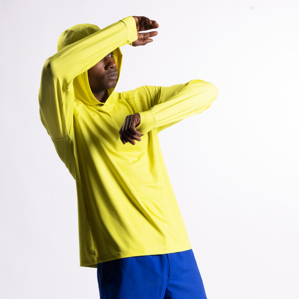 Cyclone Men’s Hooded Long Sleeve Fisherman Sailor Neon Yellow Uv Protected Shirt