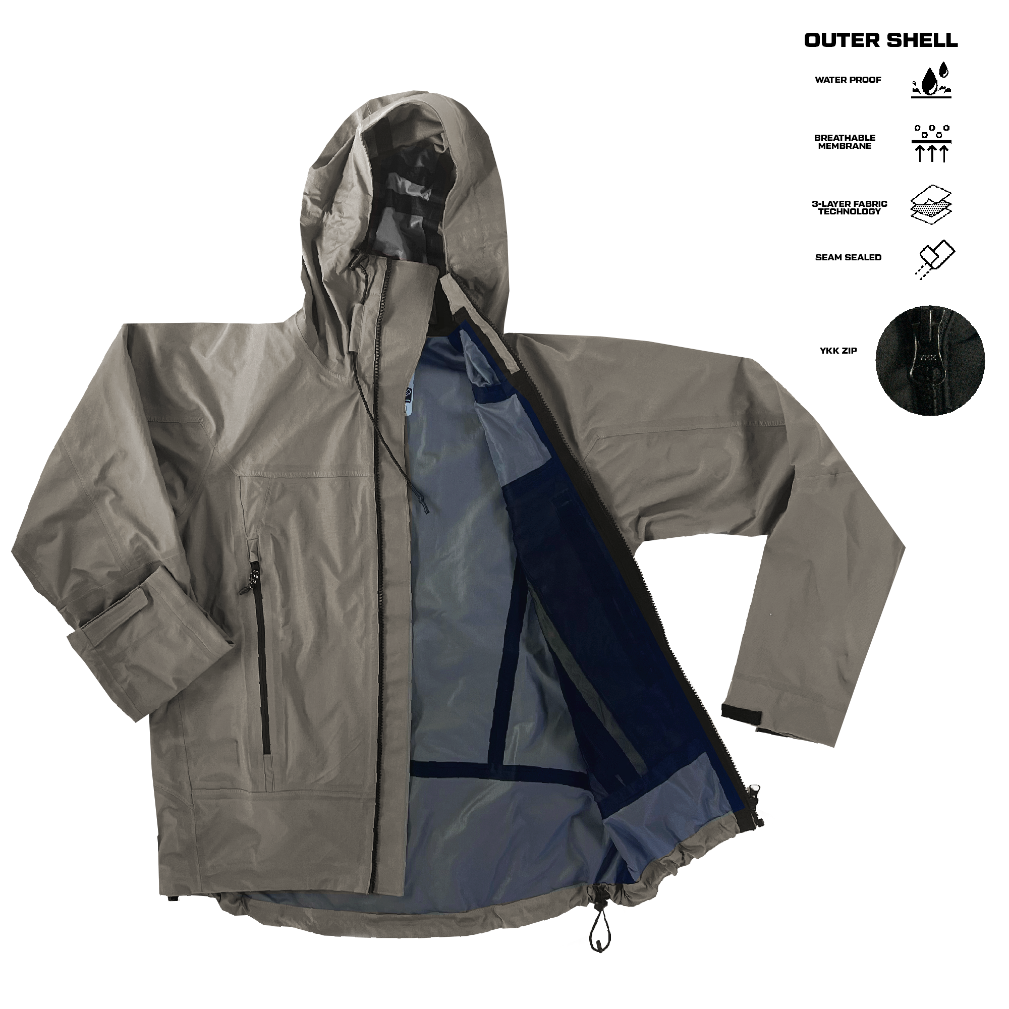 Baffin Unisex Hooded Fisherman Sailor Mountain Grey Rain Jacket