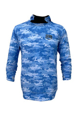 Haka Kapüşonlu Uzun Kollu Balıkçı Tişört- Camo - Mavi
