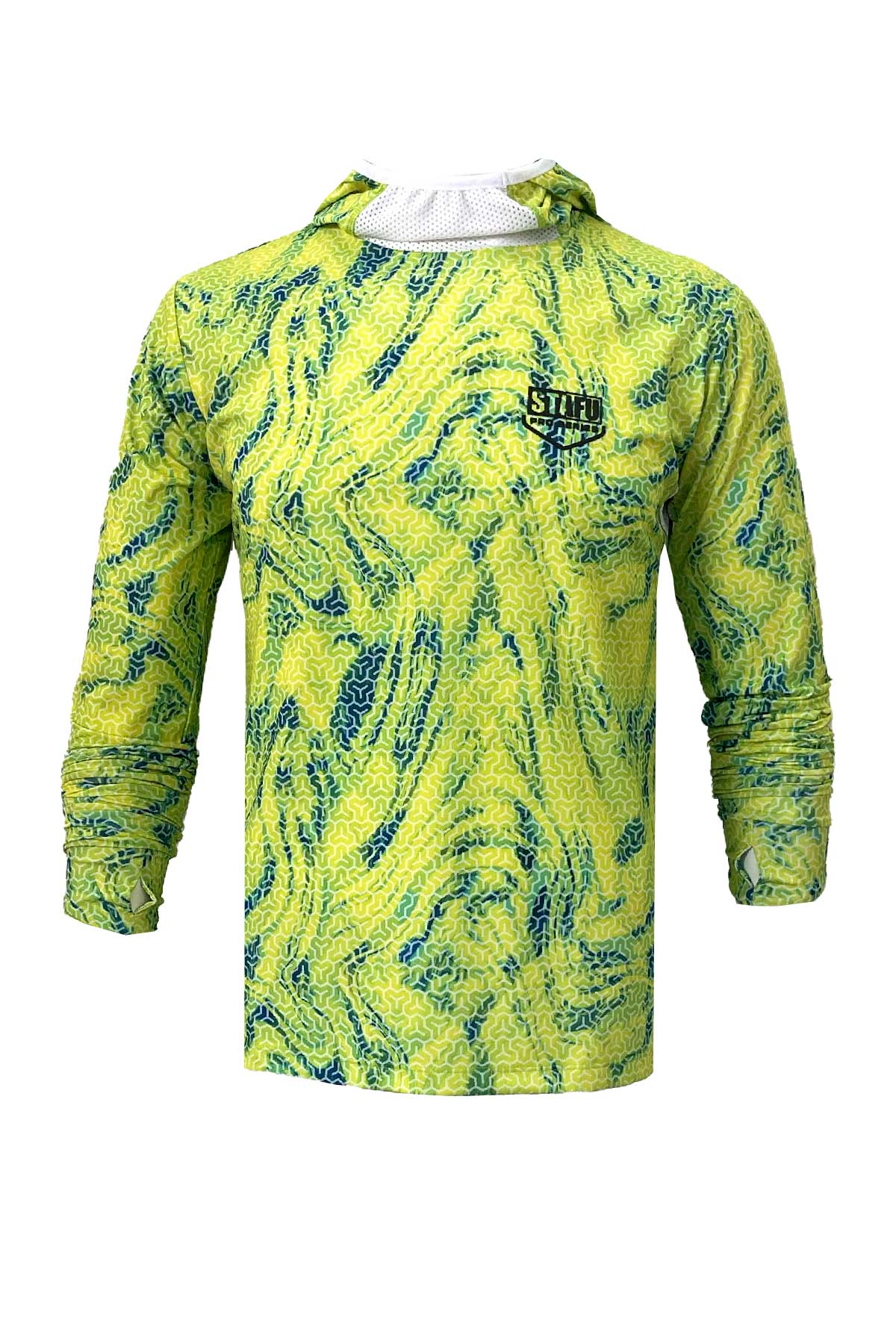 Haka Men's Hooded Long Sleeve Fisherman Sailor Trophy Patterned Lime UV Protected Shirt