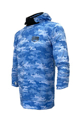 Haka Kapüşonlu Uzun Kollu Balıkçı Tişört- Camo - Mavi