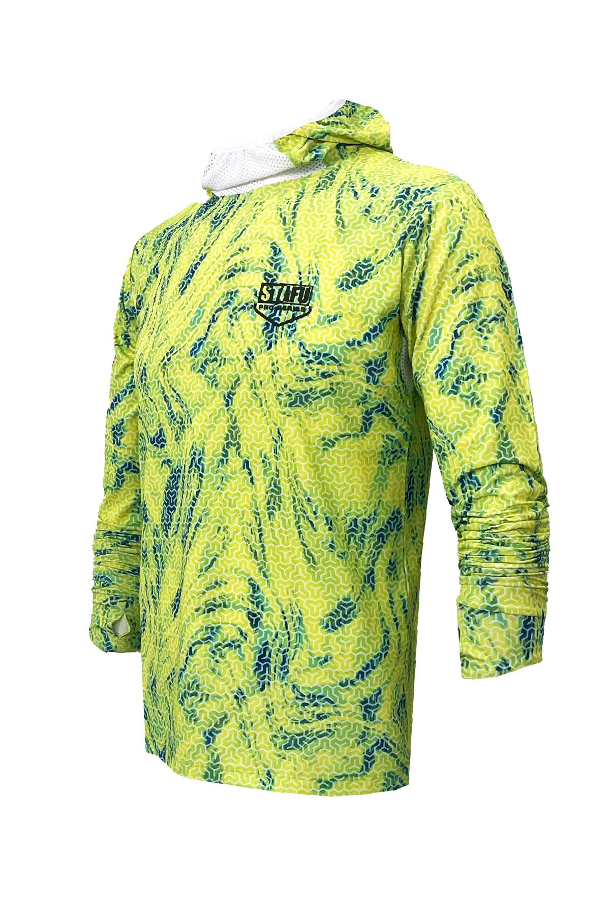Haka Men's Hooded Long Sleeve Fisherman Sailor Trophy Patterned Lime UV Protected Shirt