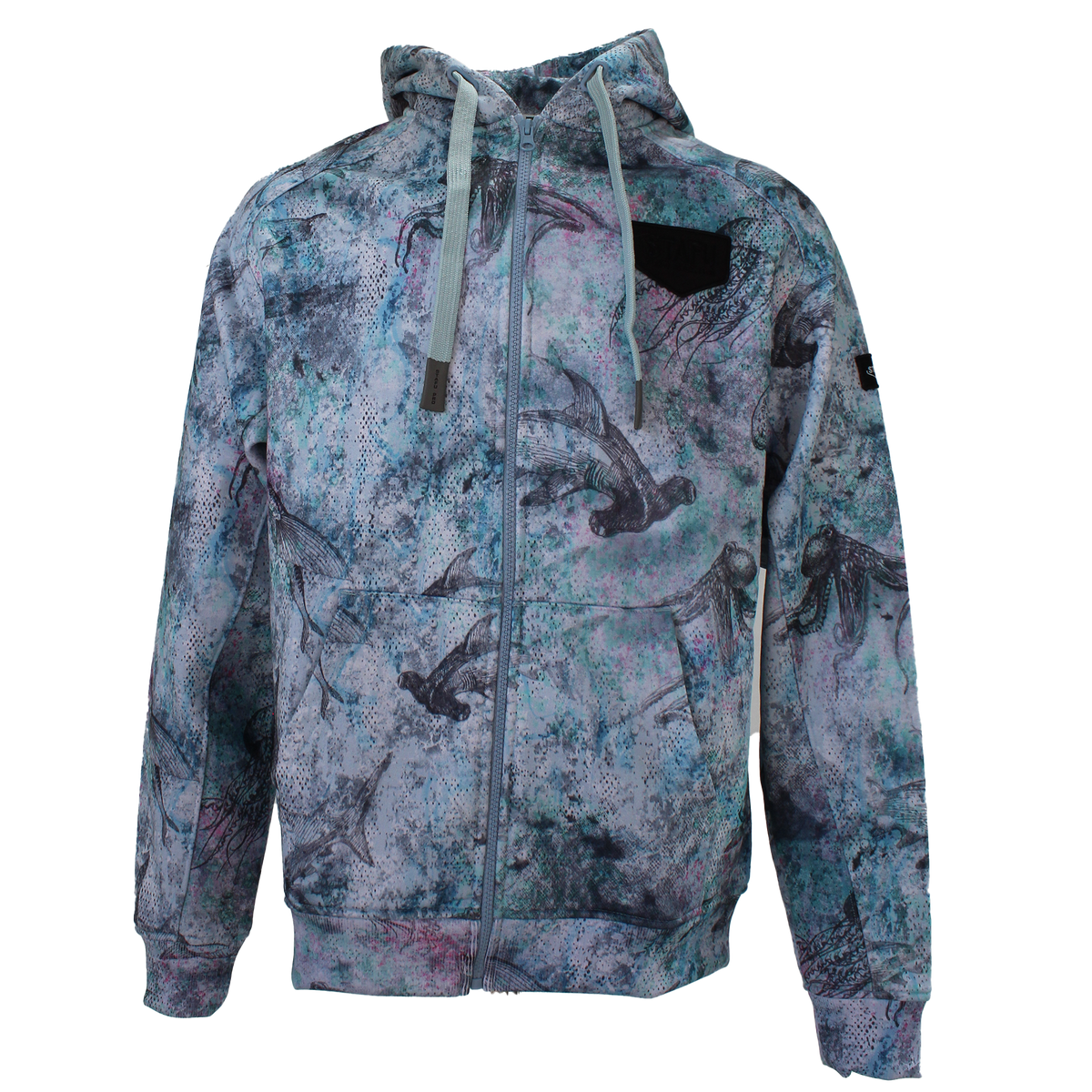 Jedi Unisex Zippered Hooded Hammerhead Patterned Blue Sweatshirt