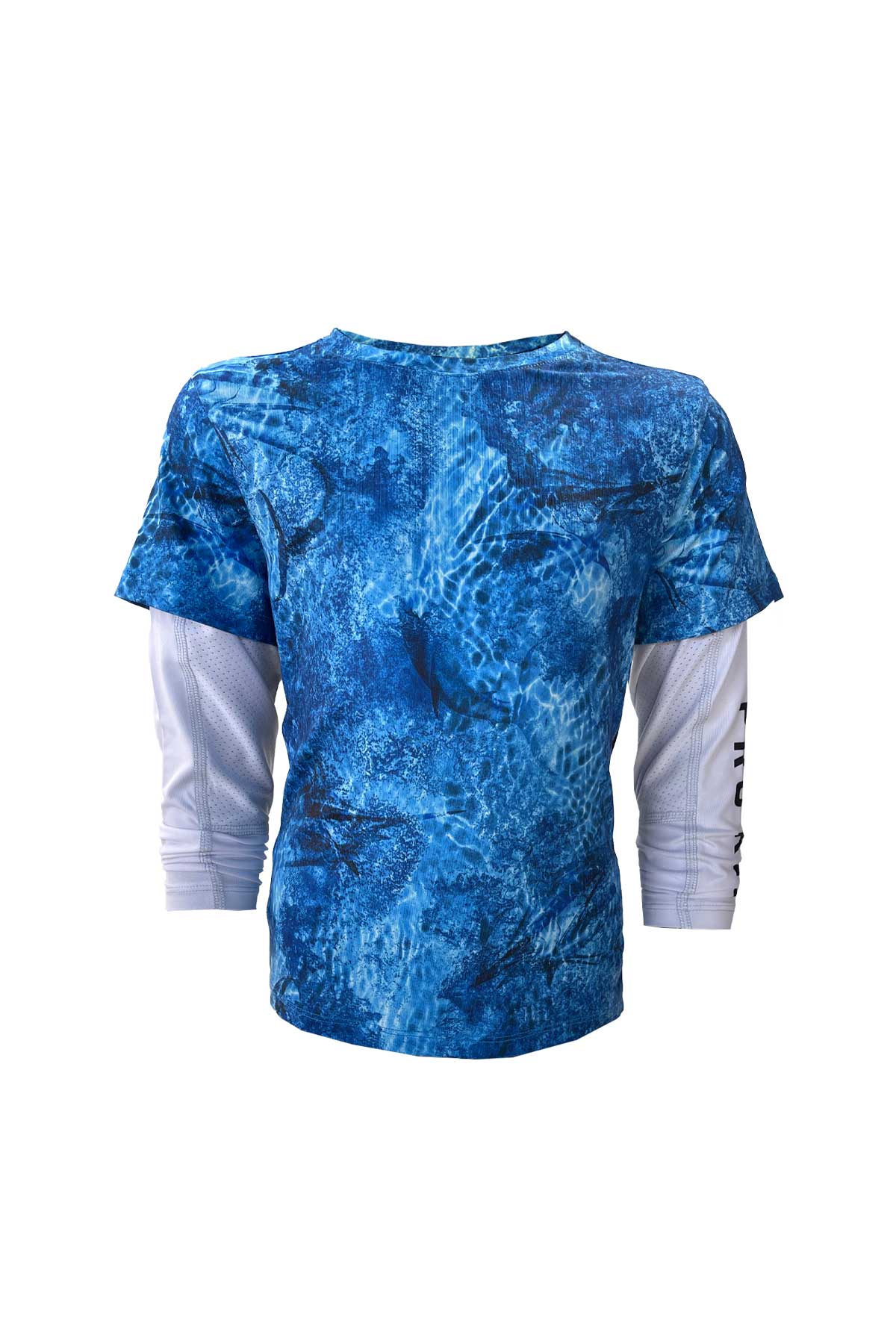 Ahoy Çocuk Kısa ve Uzun Kollu Bir Arada Balıkçı Yelkenci Marlin Mania Desenli Mavi UV Korumalı Tişört