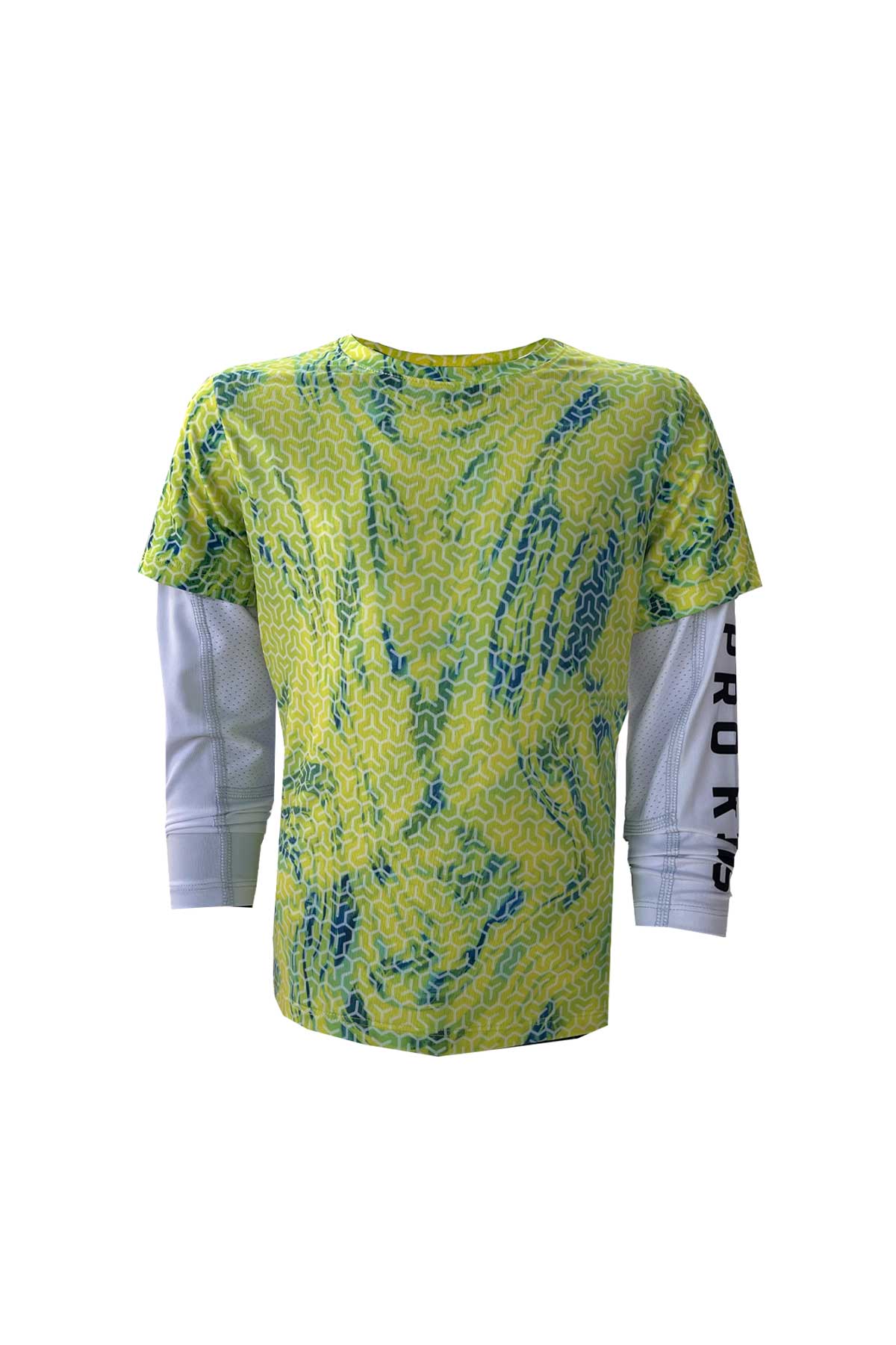 Ahoy Çocuk Kısa ve Uzun Kollu Bir Arada Balıkçı Yelkenci Trophy Desenli Lime UV Korumalı Tişört