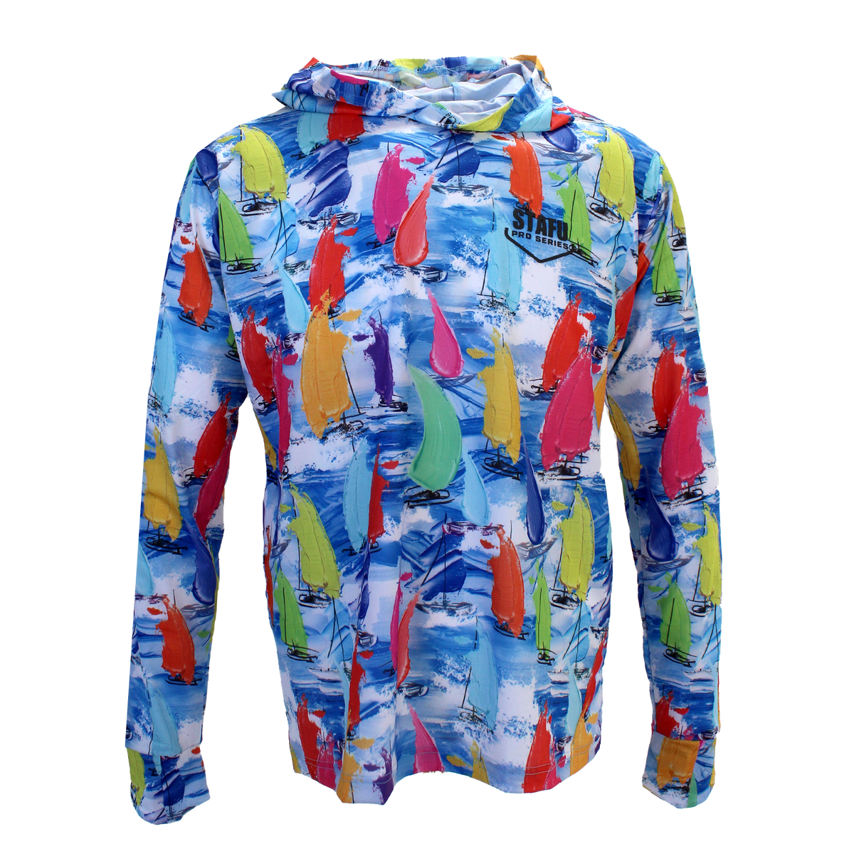 .99 Men's Hooded Long Sleeve Ultra Light Fisherman Sailor Sail Patterned UV Protected Shirt