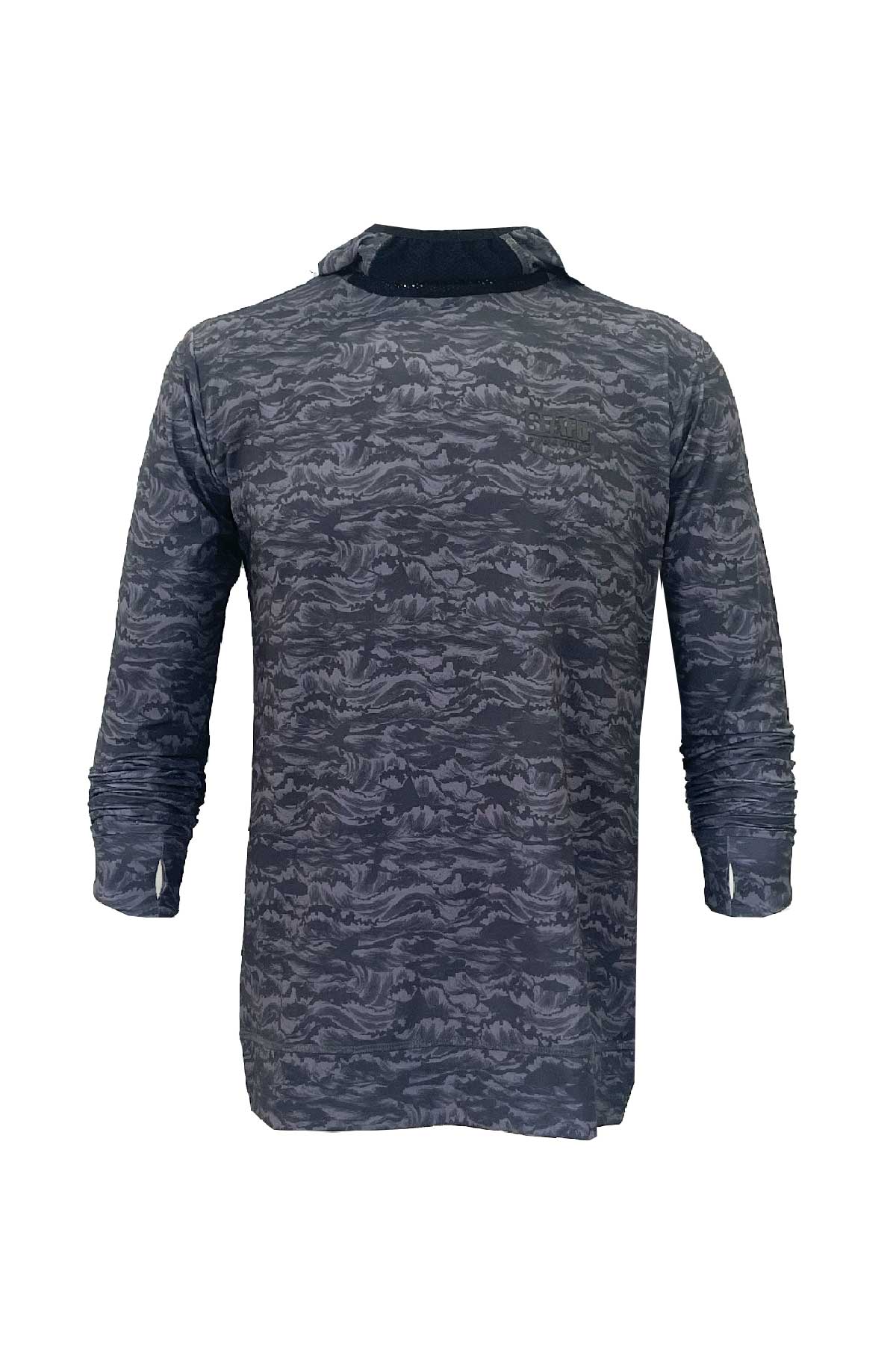Haka Men's Hooded Long Sleeve Fisherman Sailor Signature Patterned Black UV Protected Shirt