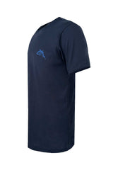 Tuna Embroidery Basic Short Sleeve Crew Neck T-Shirt - Navy