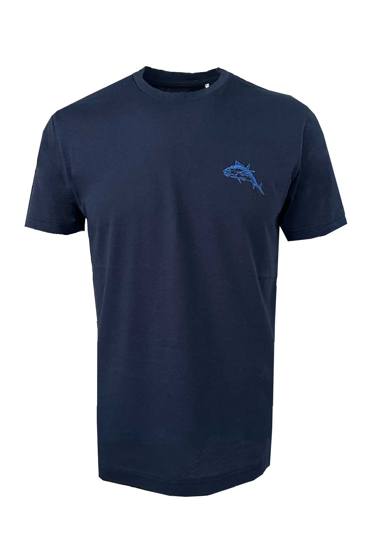 Ton Balığı Nakışlı Basic Kısa Kol Bisiklet Yaka T-Shirt - Lacivert