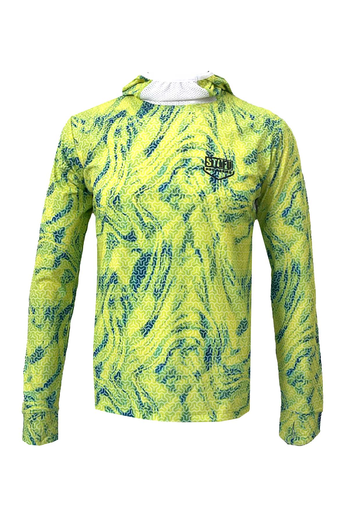 Haka Men's Hooded Long Sleeve Fisherman Sailor Trophy Patterned Lime UV Protected Shirt