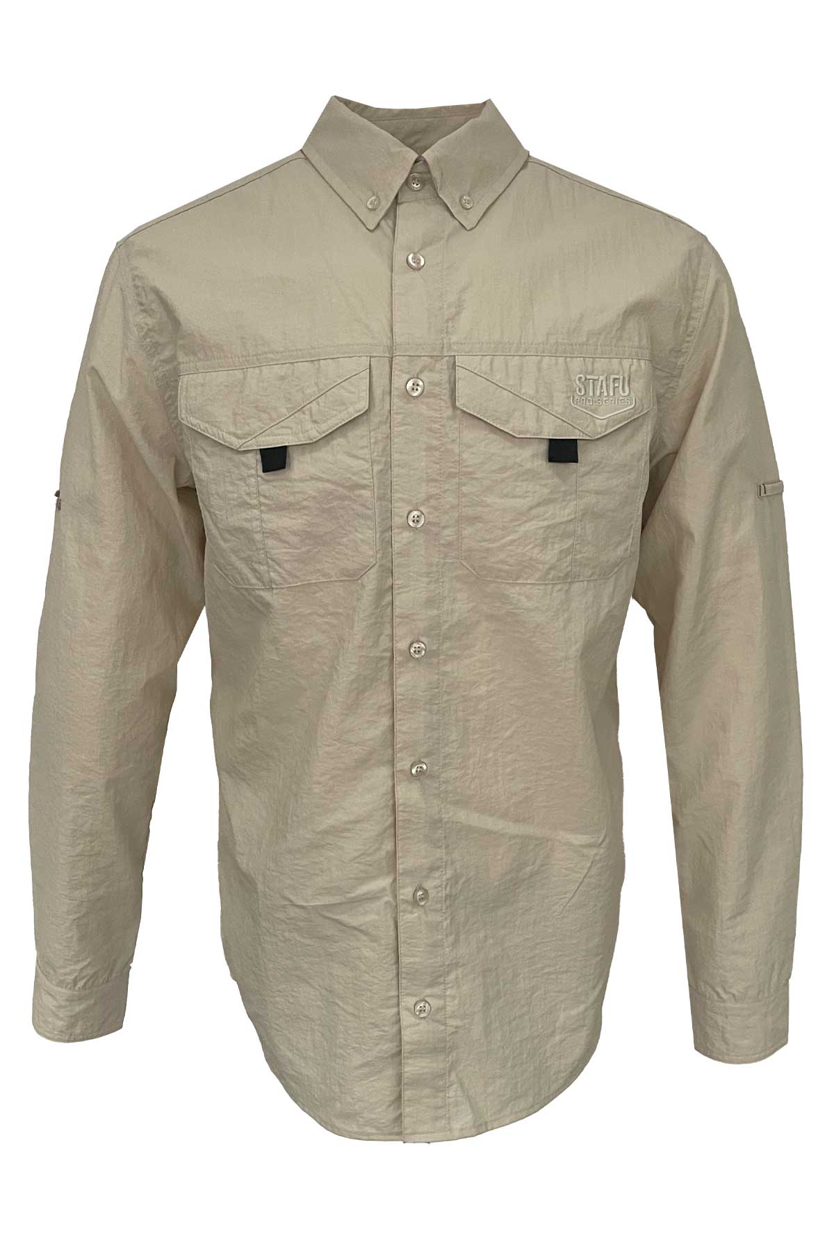 Eclipse Men's Long Sleeve Perforated Fisherman Sailor Beige Button-Up Shirt