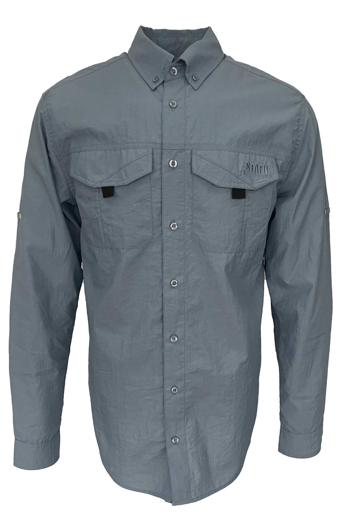 Eclipse Men's Long Sleeve Perforated Fisherman Sailor Grey Button-Up Shirt