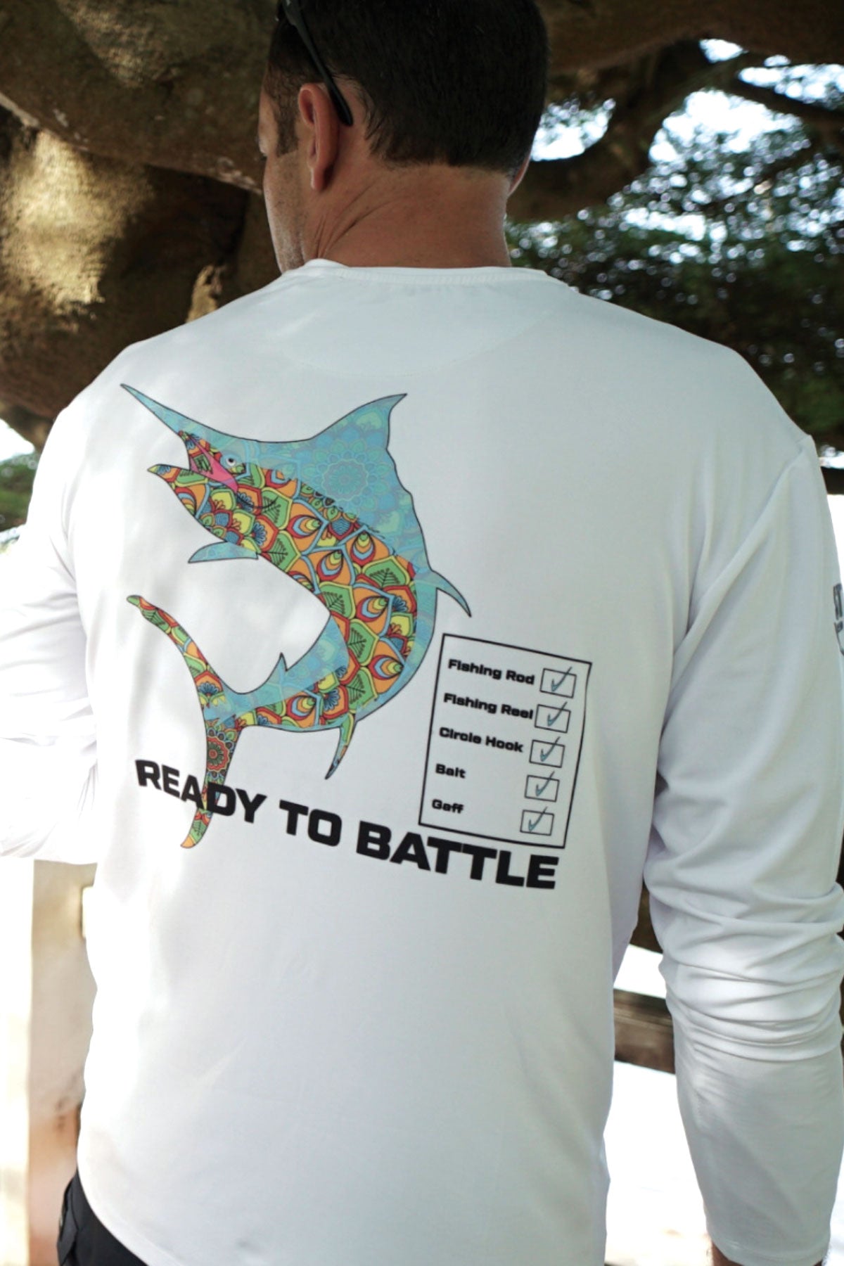 Apex Long Sleeve Fishing Shirt - Retro Swordfish-White - Stafu Pro Series